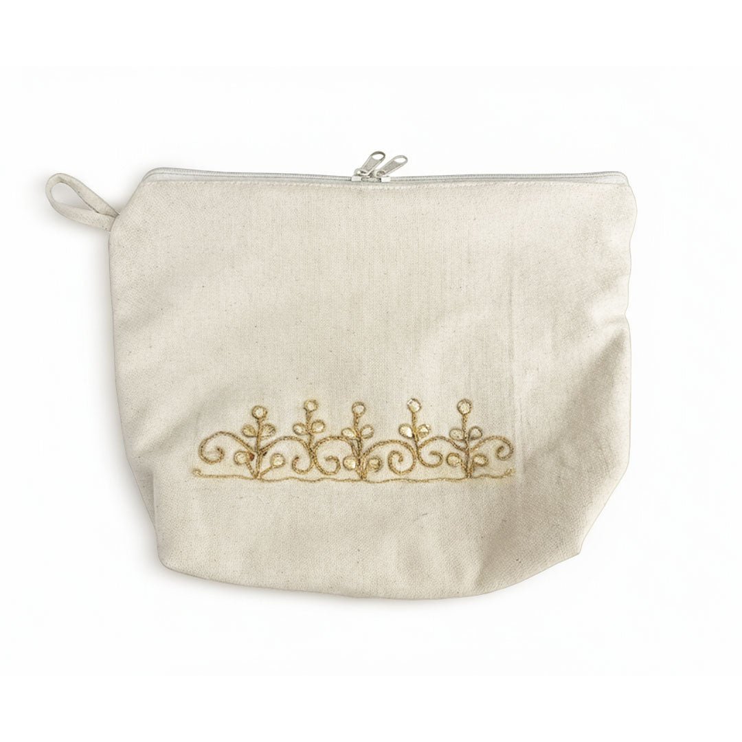 Gota Patti-Embroidered Cream Travel Pouch
