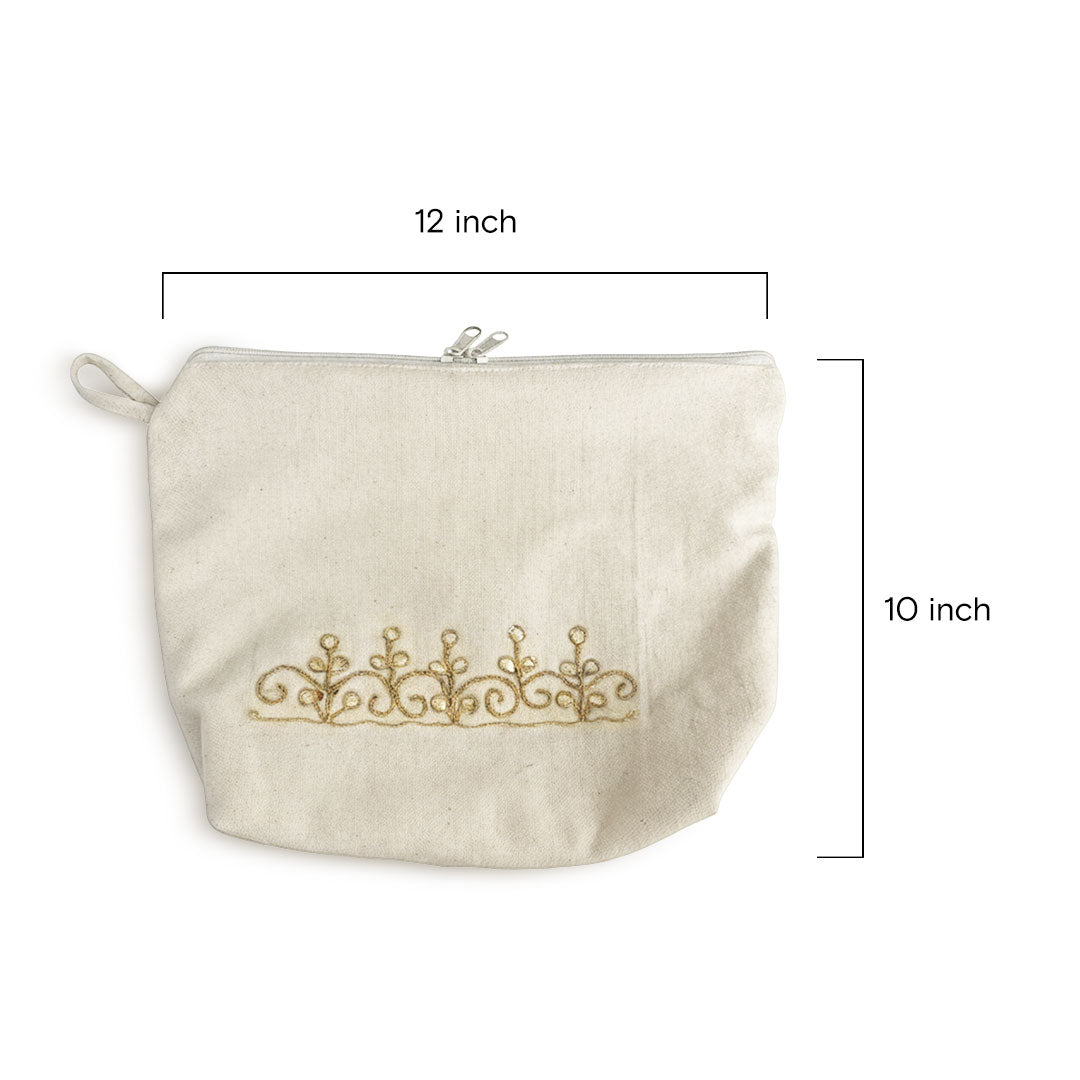 Gota Patti-Embroidered Cream Travel Pouch