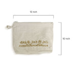 Gota Patti-Embroidered Cream Cotton Travel Pouch - Gold Floral