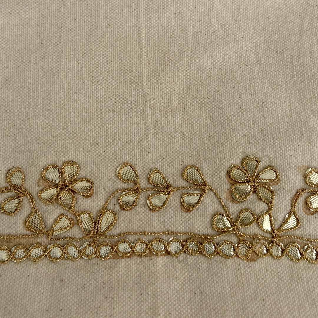 Gota Patti-Embroidered Cream Cotton Travel Pouch - Gold Floral