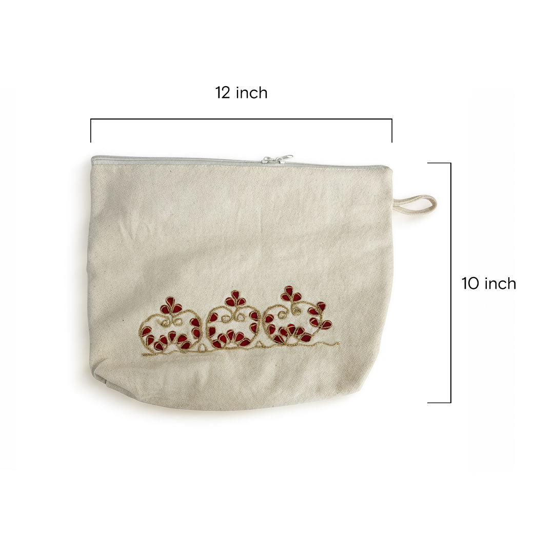 Gota Patti-Embroidered Canvas Travel Pouch - Floral Design