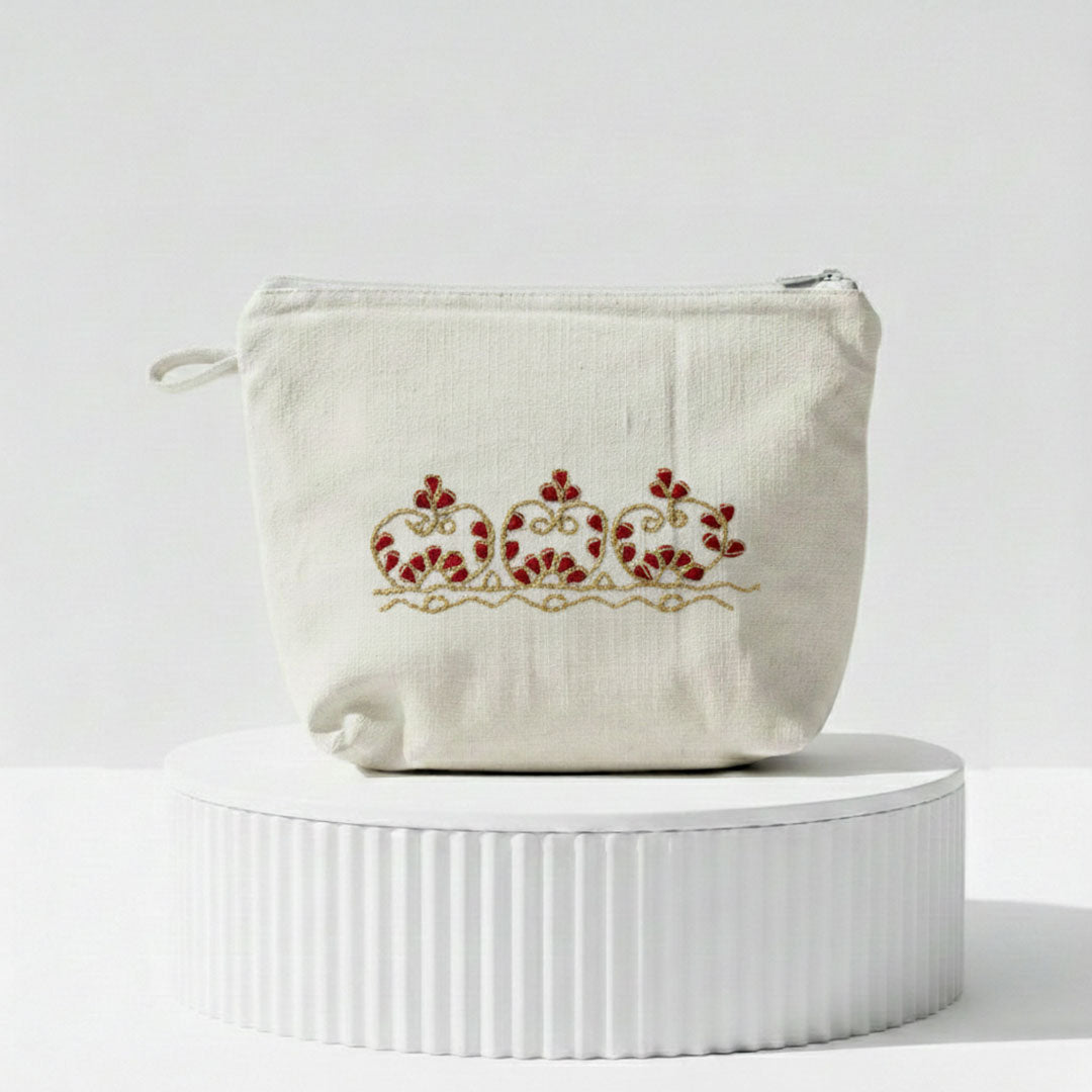 Gota Patti-Embroidered Canvas Travel Pouch - Floral Design