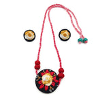 Hand-Embroidered Floral Medallion Necklace and Stud Earring Set