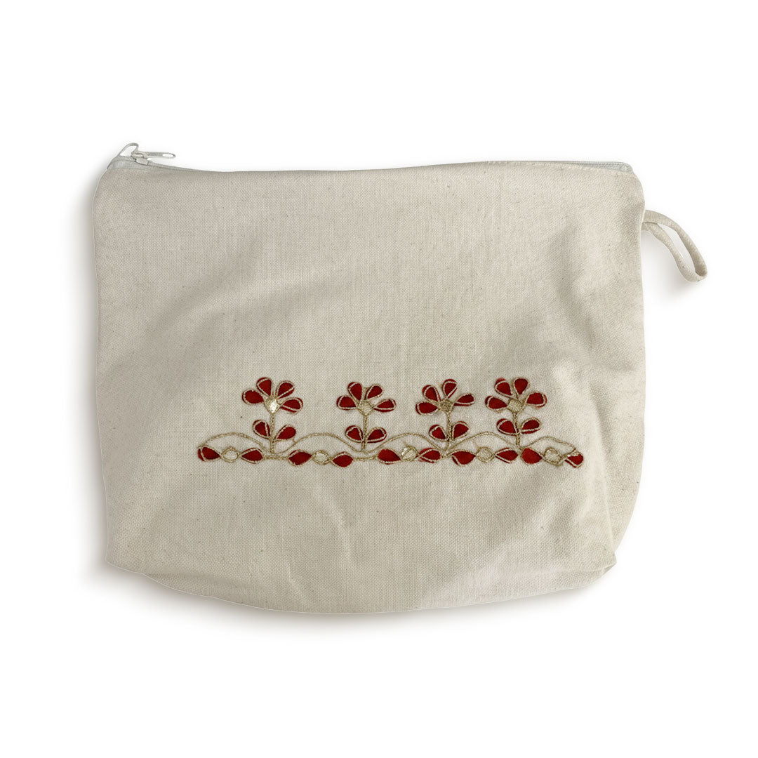 Gota Patti-Embroidered Floral Canvas Travel Pouch