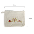 Gota Patti-Embroidered Floral Canvas Travel Pouch - Red & Gold