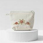 Gota Patti-Embroidered Floral Canvas Travel Pouch - Red & Gold