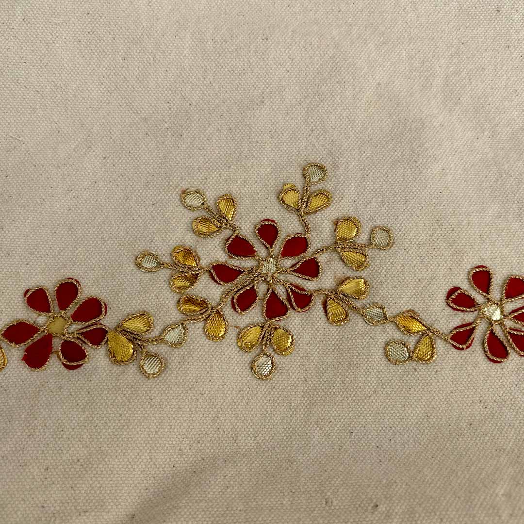 Gota Patti-Embroidered Floral Canvas Travel Pouch - Red & Gold
