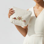 Gota Patti-Embroidered Floral Canvas Travel Pouch - Red & Gold
