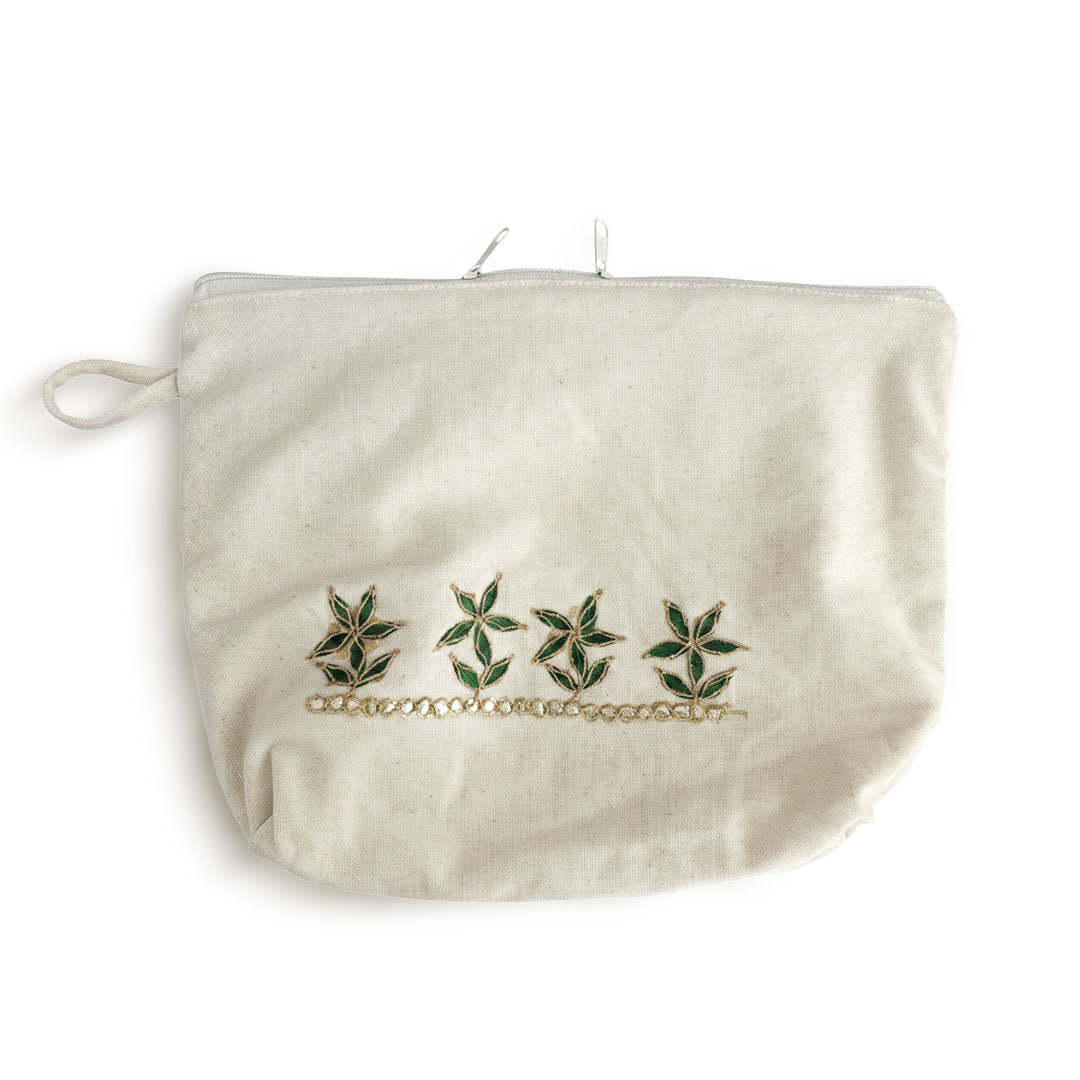 Gota Patti-Embroidered Floral Travel Pouch