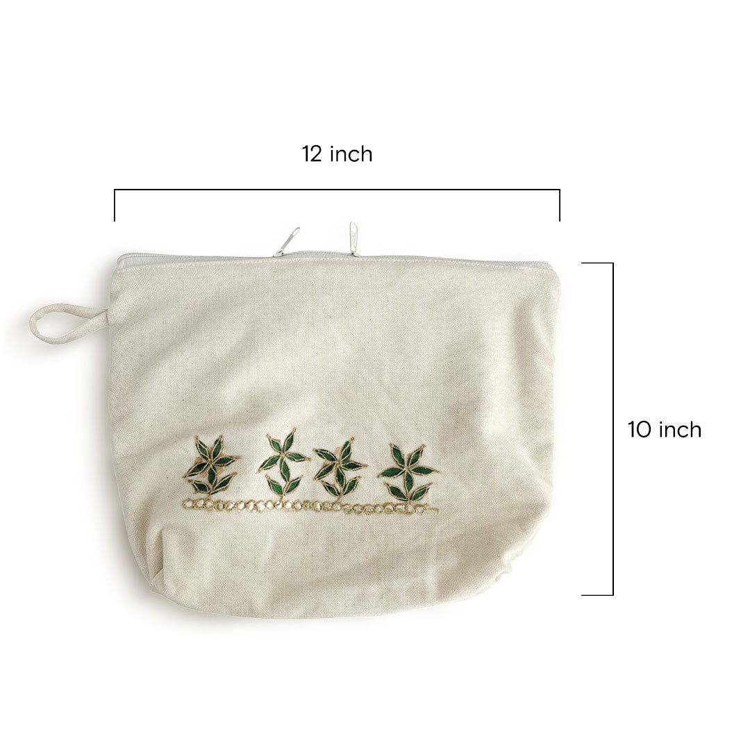 Gota Patti-Embroidered Floral Travel Pouch