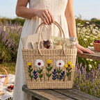Artisan-Embroidered Garden Kauna Grass Basket Bag