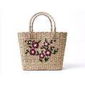 Purple Flora Embroidered Kauna Grass Basket Bag