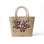 Purple Flora Embroidered Kauna Grass Basket Bag