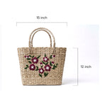 Purple Flora Embroidered Kauna Grass Basket Bag