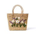 Embroidered Daisy & Lavender Kauna Grass Basket Bag