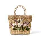 Embroidered Daisy & Lavender Kauna Grass Basket Bag