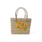Orange Bloom Embroidered Kauna Grass Basket Bag