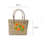 Orange Bloom Embroidered Kauna Grass Basket Bag