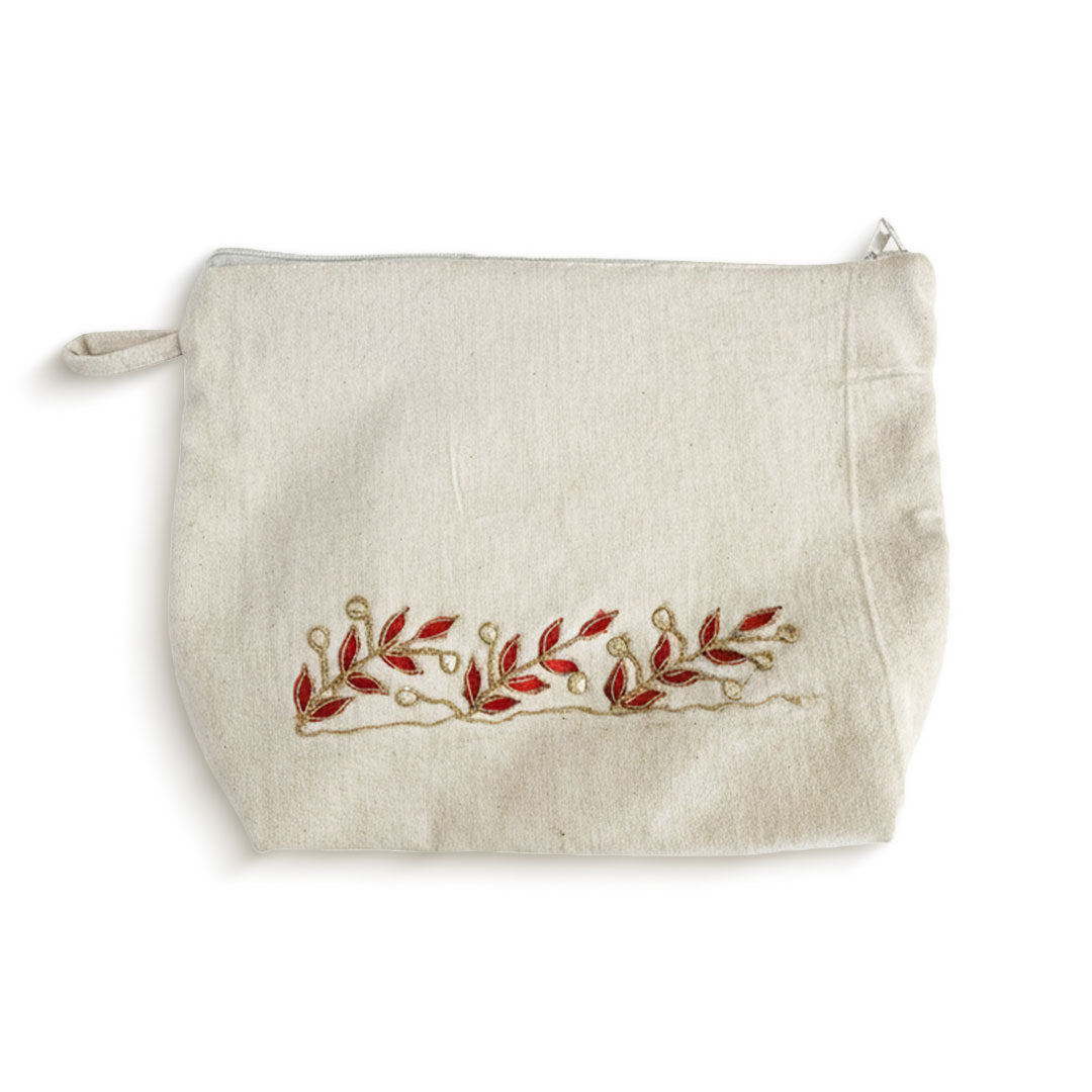 Gota Patti-Embroidered Canvas Travel Pouch with Floral Detail
