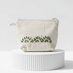 Gota Patti-Embroidered Canvas Travel Pouch with Green Leaf Vine