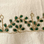 Gota Patti-Embroidered Canvas Travel Pouch with Green Leaf Vine