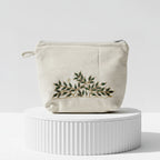 Gota Patti-Embroidered Canvas Travel Pouch - Botanical Leaf