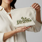 Gota Patti-Embroidered Canvas Travel Pouch - Botanical Leaf