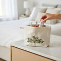 Gota Patti-Embroidered Canvas Travel Pouch - Botanical Leaf