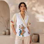 Gond Art Hand-Painted White Wrap Jacket