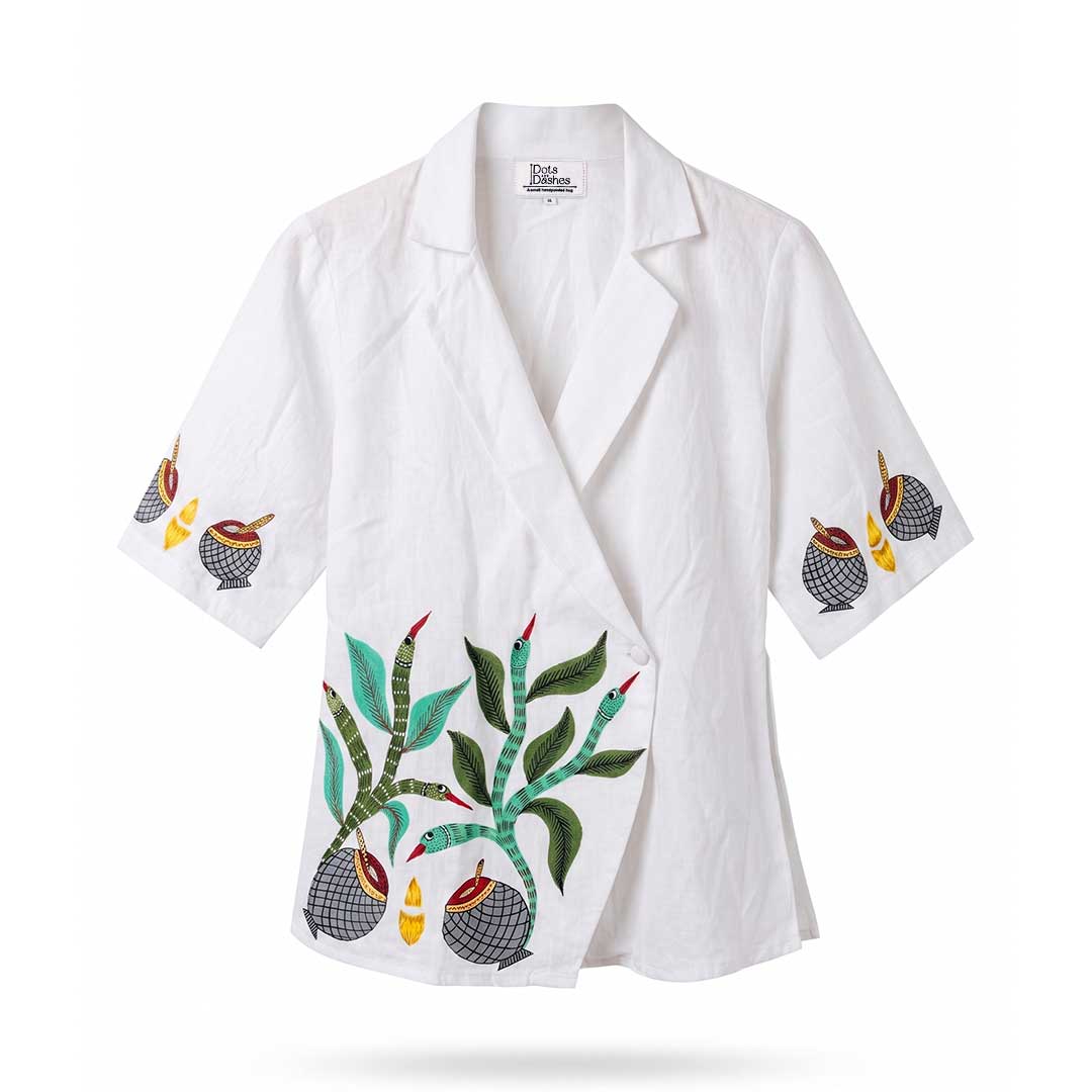 Artisanal Gond Art White Cotton Jacket