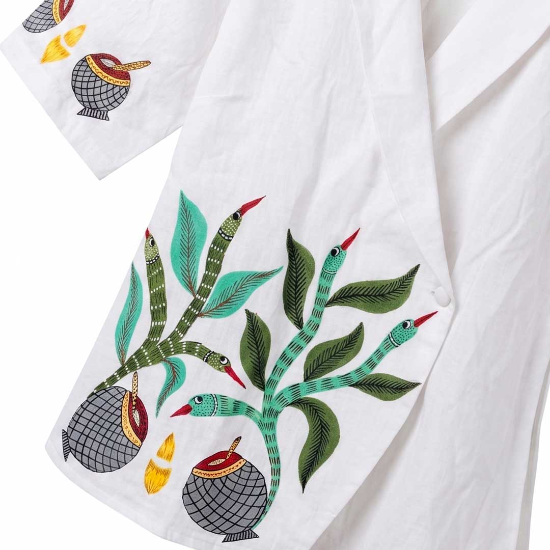 Artisanal Gond Art White Cotton Jacket