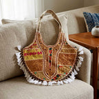 Kasida Kari Patchwork Hobo Bag with Intricate Gold Embroidery