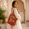 Kasida Kari Hand-Embroidered Patchwork Tote with Tassels
