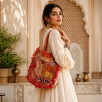 Kasida Kari Hand-Embroidered Patchwork Tote with Tassels