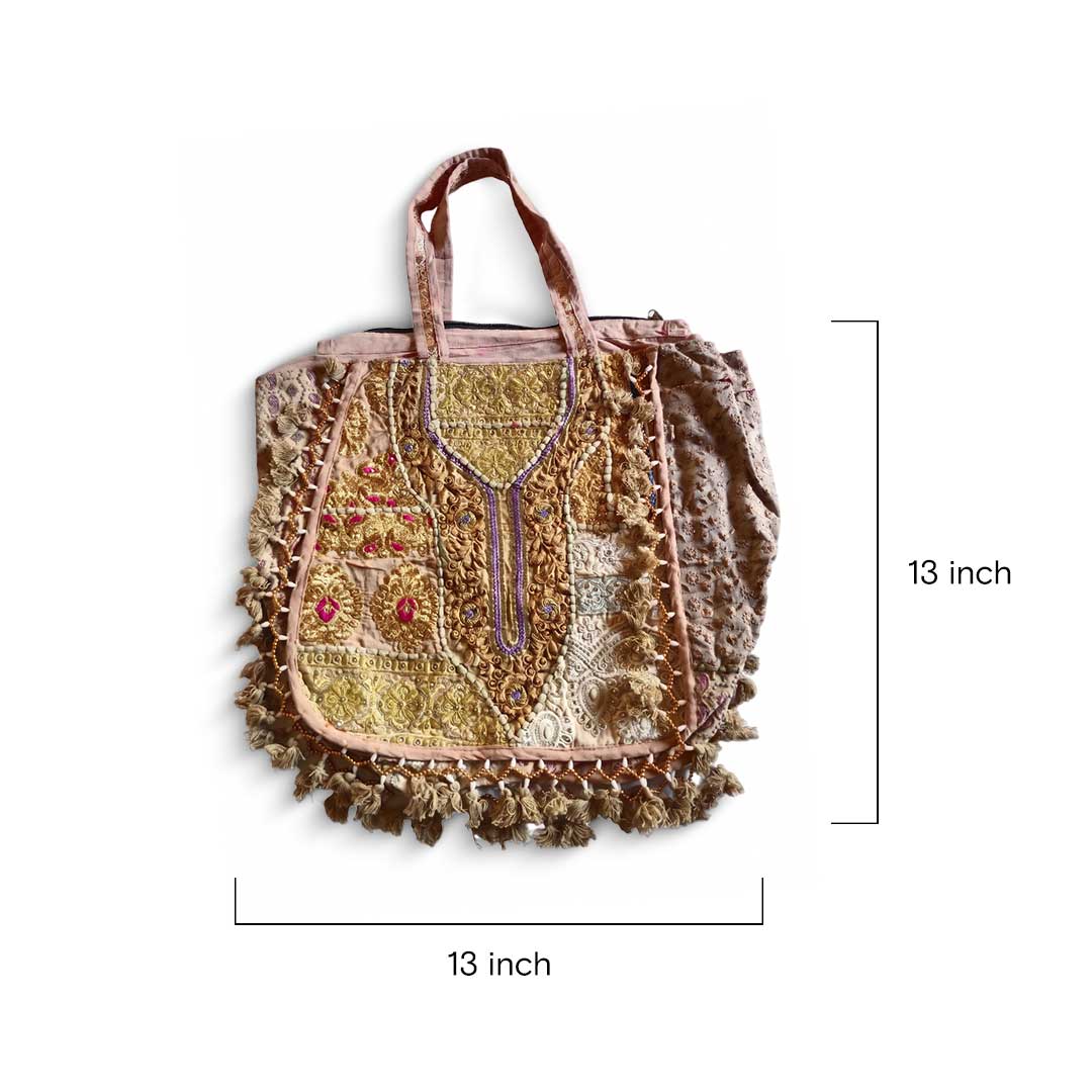 Vintage Kasida Kari Embroidered Patchwork Bag with Tassels