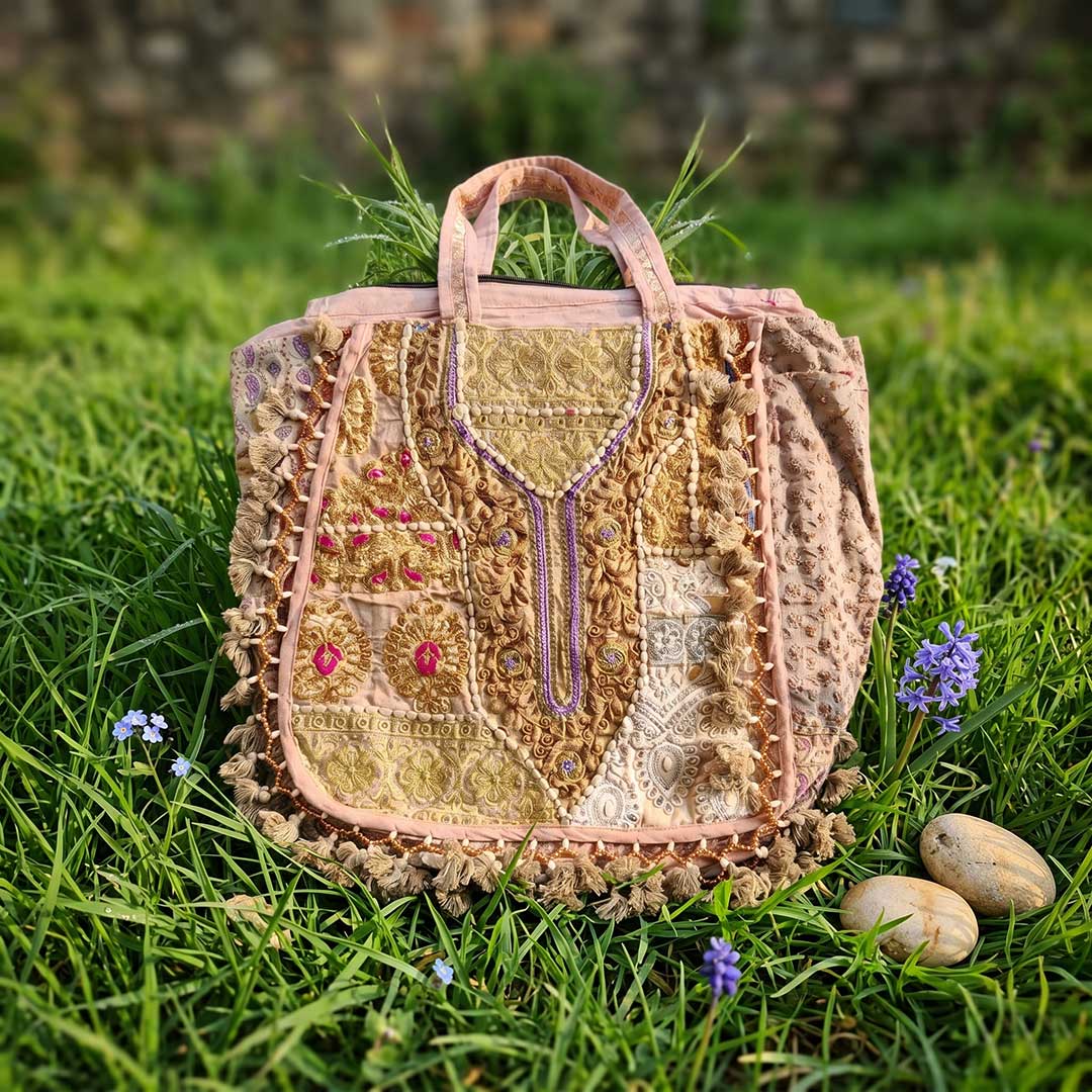 Vintage Kasida Kari Embroidered Patchwork Bag with Tassels