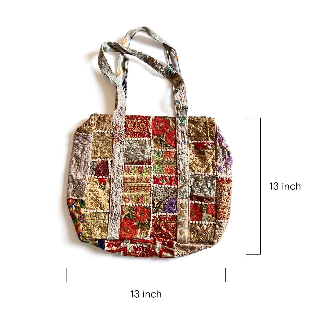 Kasida Kari Patchwork Shoulder Bag with Intricate Zari Work