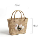 Daisy Meadow Embroidered Kauna Grass Tote Bag