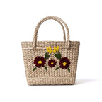 Maroon Bloom Embroidered Kauna Grass Basket Bag - Manipur Art