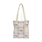 Swan Motif Grid Embroidered Handmade Canvas Tote Bag