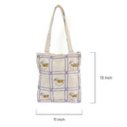 Swan Motif Grid Embroidered Handmade Canvas Tote Bag