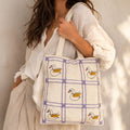 Swan Motif Grid Embroidered Handmade Canvas Tote Bag