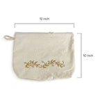 Gota Patti-Embroidered Cream Travel Pouch with Gold Vine Detail