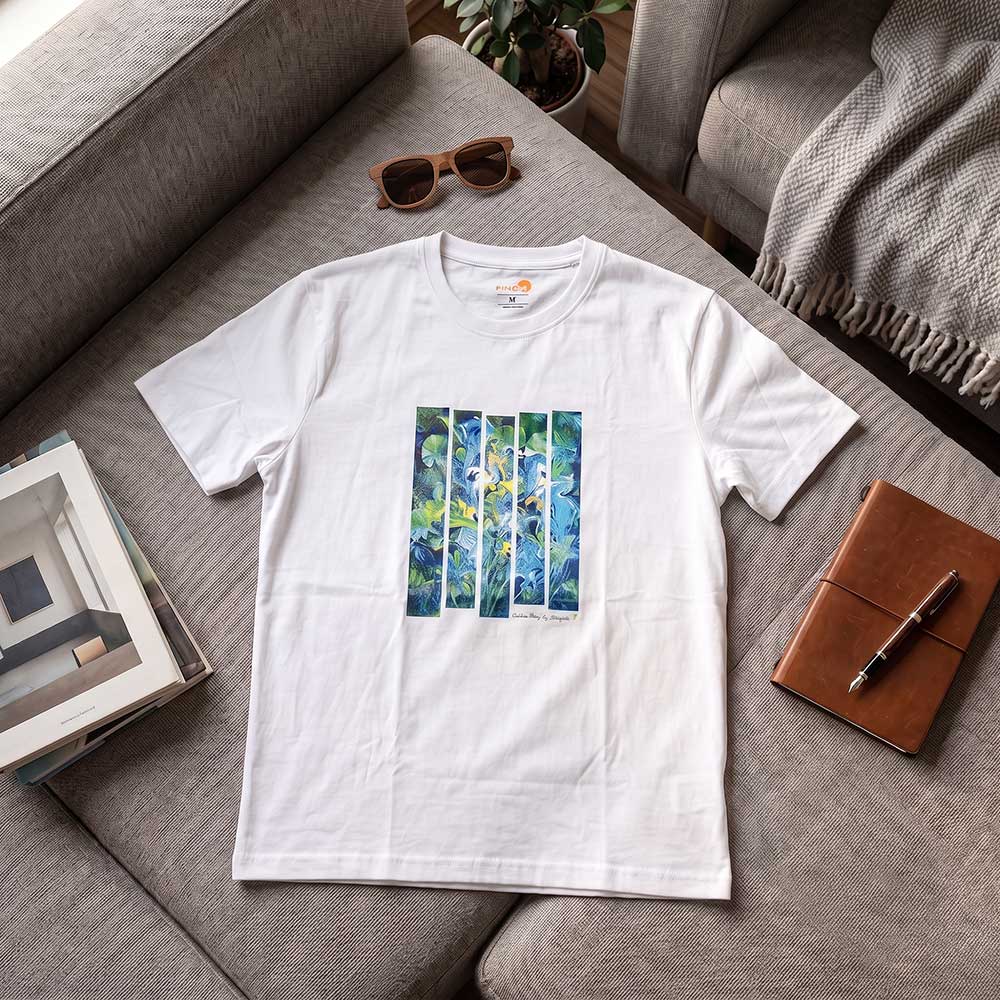 Back view of Finch branded white cotton t-shirt