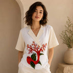 Hand-Painted White Cotton Gond Art Fish Motif Wrap Jacket