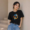 Hand Painted Fish Motif Black Cotton T-Shirt