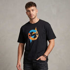 Hand Painted Fish Motif Black Cotton T-Shirt