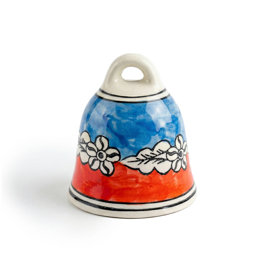 Assorted Hand-Painted Blue Pottery Bell Set of 5