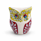 Vibrant Floral Blue Pottery Owl Statuette