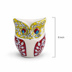 Vibrant Floral Blue Pottery Owl Statuette